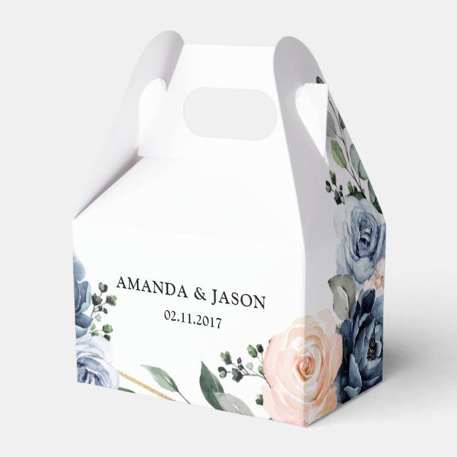 Ballotins Mariage floral géométrique floral bleu foncé (Verso)