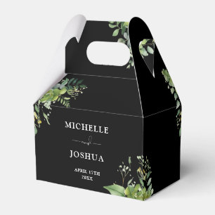 Ballotins Mariage floral moderne en noir et blanc avec verdu