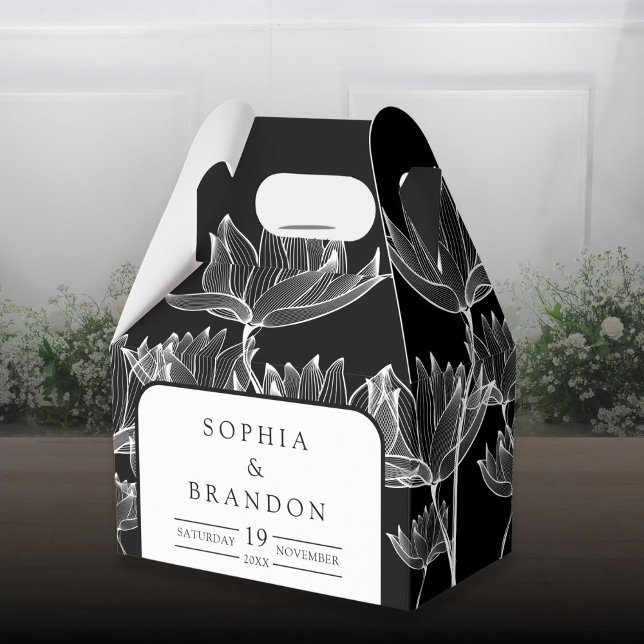 Ballotins Mariage Floral Noir Et Blanc Moderne (Modern Black And White Floral Wedding Favor Boxes)