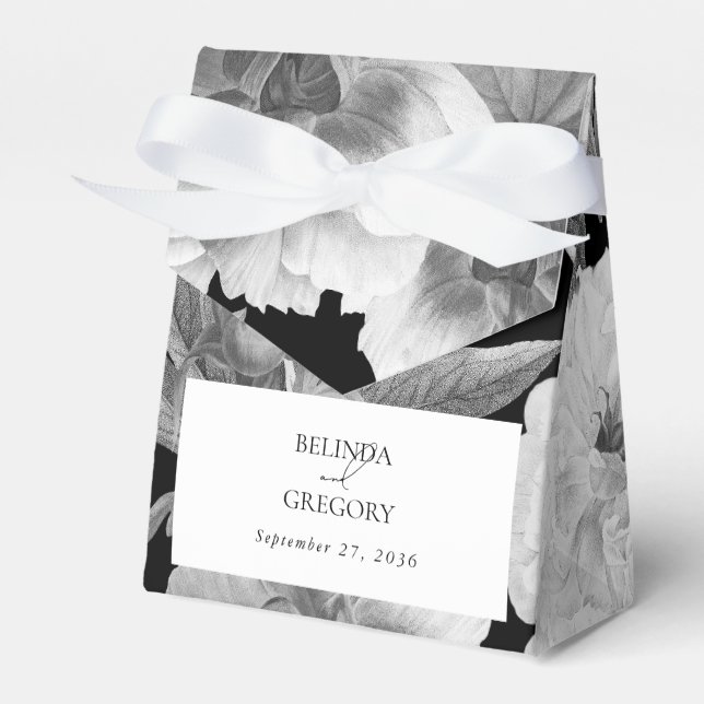 Ballotins Mariage floral noir et blanc Peonies d'aquarelle (Verso)
