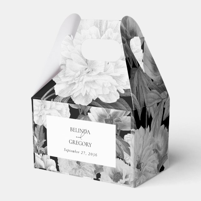Ballotins Mariage floral noir et blanc Peonies d'aquarelle (Verso)
