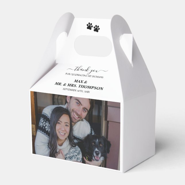 Ballotins Mariage moderne photo couple animal de compagnie c (Verso)