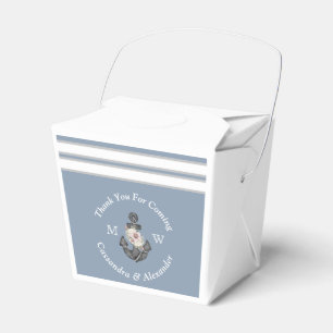 Ballotins Mariage nautique Ancre florale Dusty bleu blanc