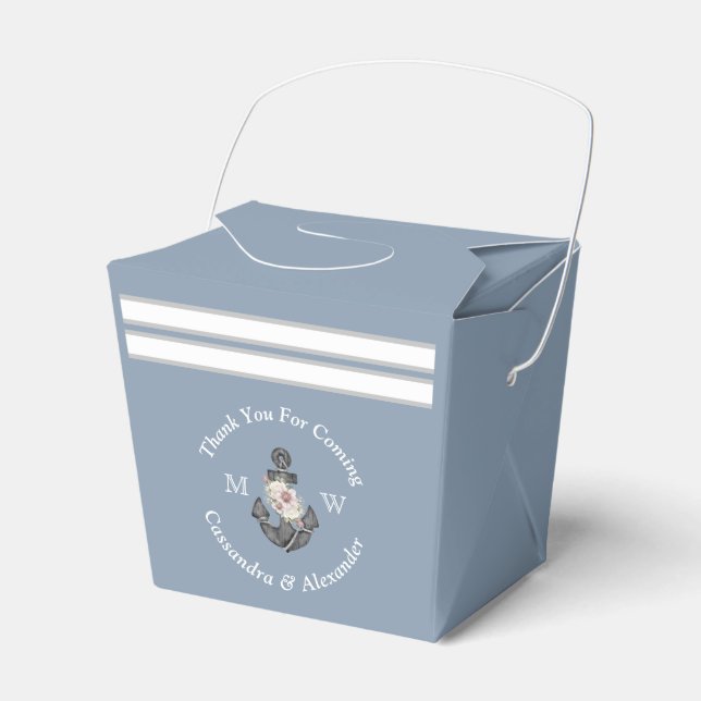 Ballotins Mariage nautique Ancre florale Dusty bleu blanc (Verso)