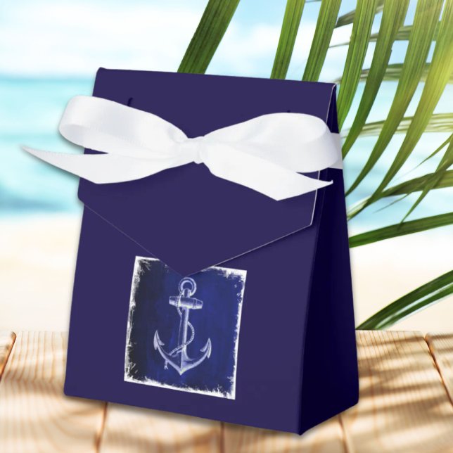 Ballotins mariage nautique de l'ancre bleue de la marine rus (rustic Navy Blue anchor nautical wedding Favor Boxes)