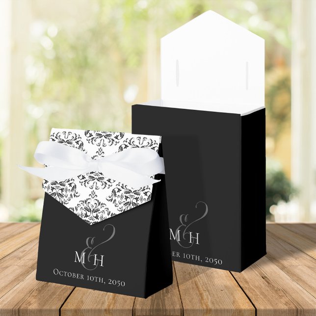Ballotins Mariage noir et blanc Typographie classique (Elegant wedding calligraphy script monogram favor box black and white )