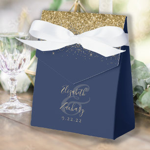 Ballotins Mariage Pailleté Or et Bleu Marine Moderne