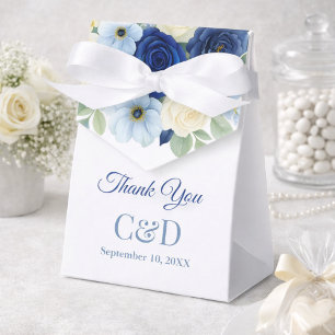 Ballotins Mariage Royal Bleu Marine Fleurs Aquarelle Ivoire