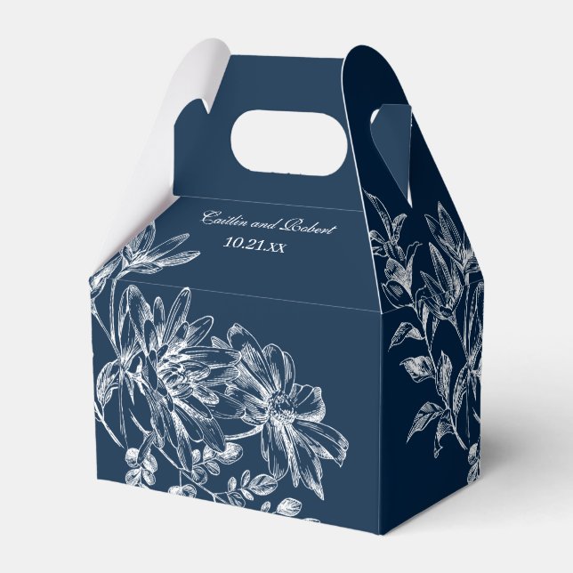 Ballotins Marine Bleu Blanc Élégant Floral Mariage Favor Box (Verso)
