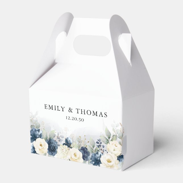 Ballotins Marine bleu et blanc Roses mariage Favor Box (Verso)