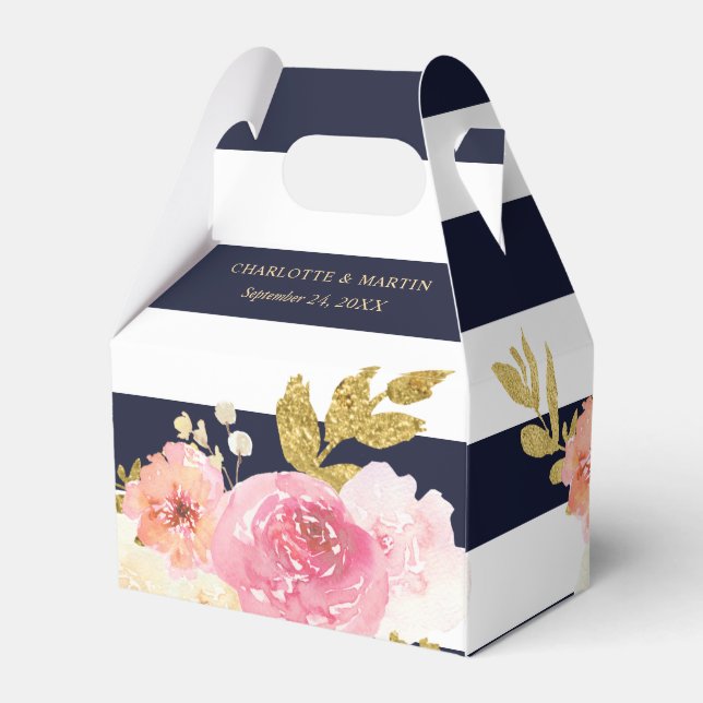 Ballotins Marine Blu Blush or rose Aquarelle Mariage Floral (Arrière)