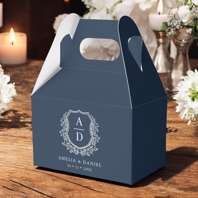 Ballotins Marine Blue Crest Floral Monogramme Mariage Modern (Créateur téléchargé)