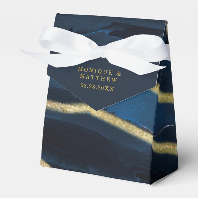 Ballotins Marine Blue & Gold Foil Agate Mariage Favor Box (Verso)