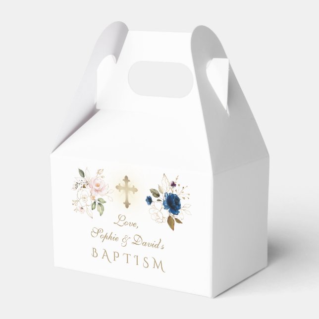Ballotins Marine Blue Rose Gold FlowersTwins Baptême (Arrière)