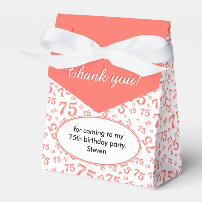 Ballotins Merci 75e Motif de numéros aléatoires corail/blanc (Verso)