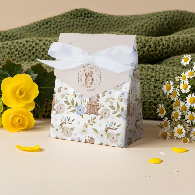 Ballotins Merci Béary Beaucoup Knisé Ours Bois Floral (Thank You Beary Much Knitted Woodland Bear Floral Favor Boxes)