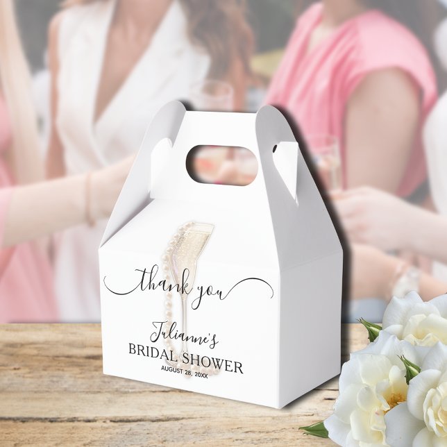 Ballotins Merci de Fête des mariées Pearl & Prosecco (Pearls & Prosecco bridal shower Thank You gable-style favor boxes - Available in 3 SIZES)
