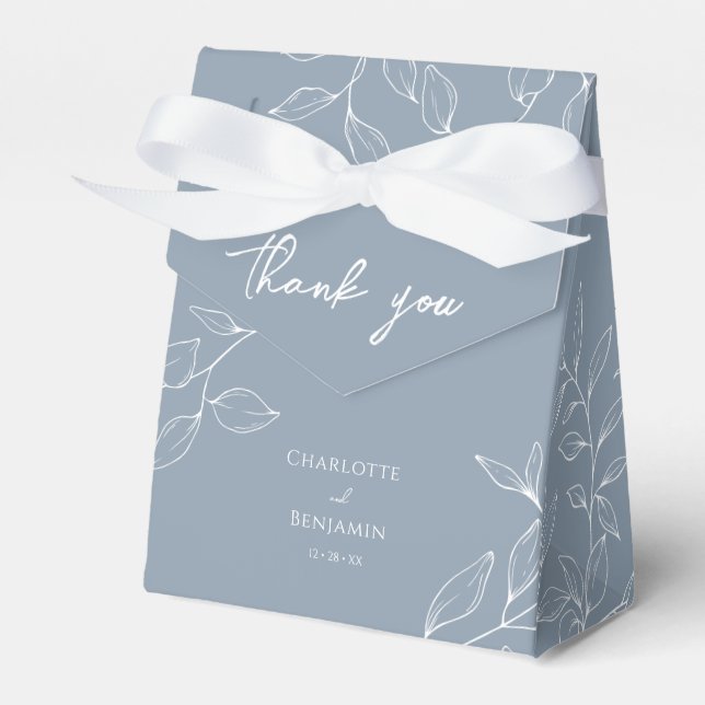 Ballotins Merci de Mariage à feuilles minimales bleu poussié (Verso)