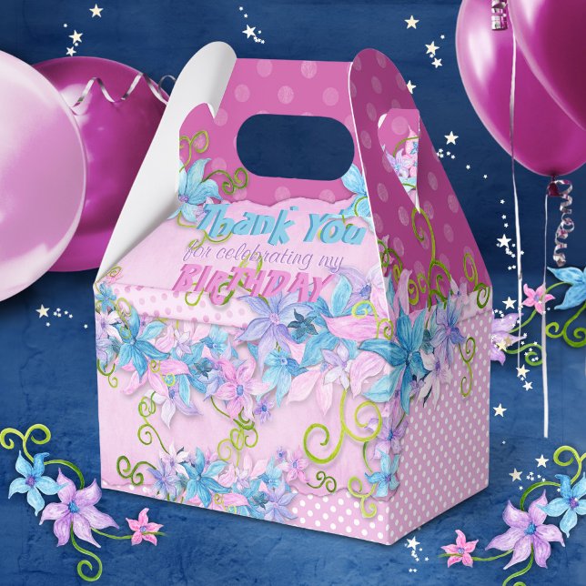 Ballotins Merci fête d'anniversaire Floral rose Pois (Créateur téléchargé)