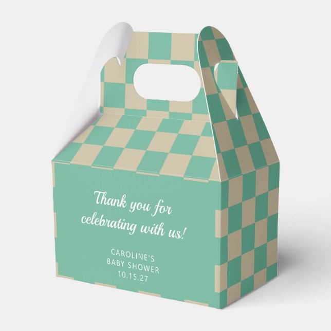 Ballotins Merci personnalisé Retro Checkerboard Mint Douche (Verso)