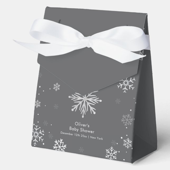 Ballotins Modern Silver Grey Magical Snowflake Baby Shower  (Recto)