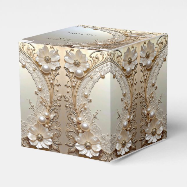 Ballotins Modern White Flowers Pearls Favor Box (Verso)