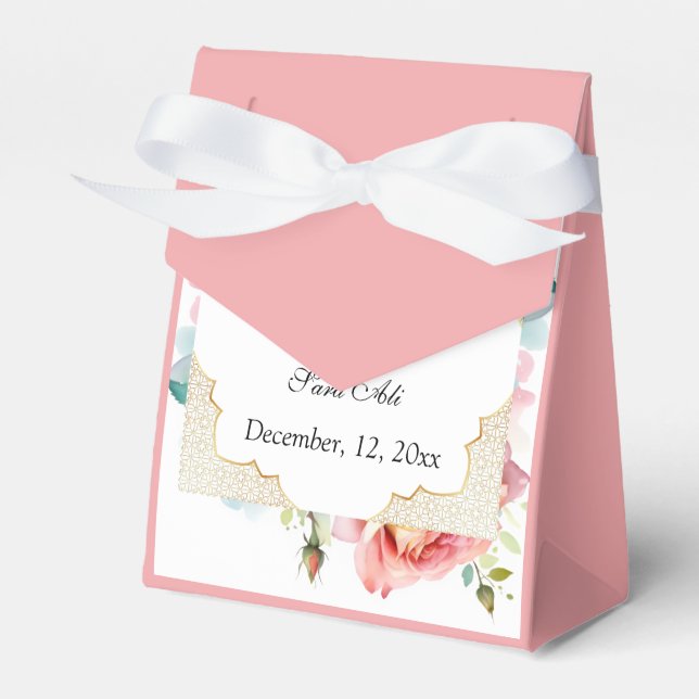Ballotins Moderne Elégant rose Floral Nikah Invitation musul (Verso)