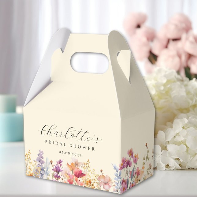 Ballotins Moderne, fleurs sauvages, douche de mariée (Modern, wildflower, bridal shower favor boxes with your name and date.)