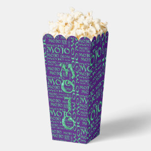 Ballotins Mojo vert tout sur les boîtes de pop-corn violet