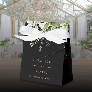 Ballotins Monogramme de verdure florale Mariage noir et or