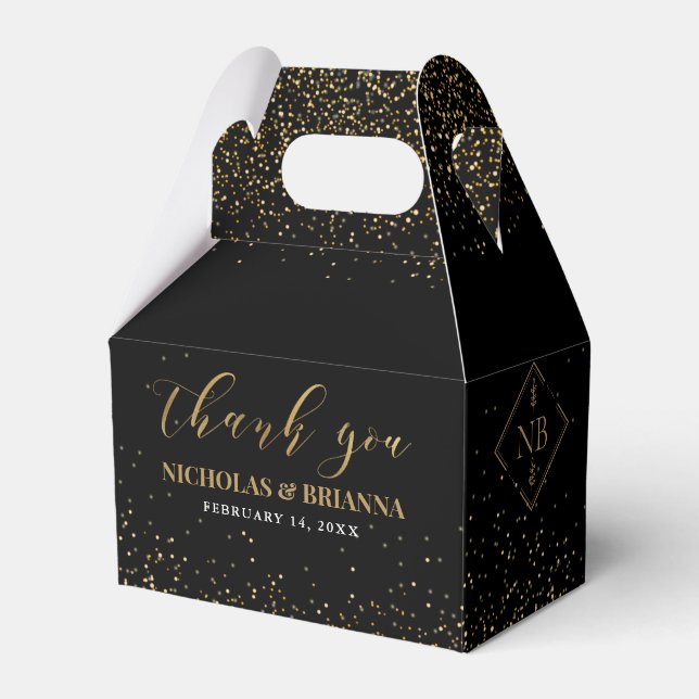 Ballotins Monogramme d'or noir moderne Mariage élégant (Verso)