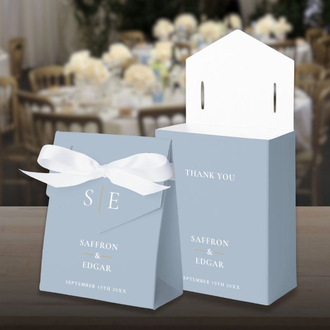 Ballotins Monogramme Dusty Mariage Bleu Et Or (Monogram Dusty Blue And Gold Wedding Favor Boxes)