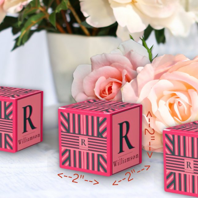 Ballotins Monogramme élégant et modifiable à rayures roses d (Créateur téléchargé)