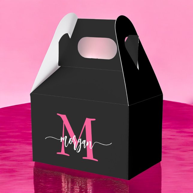 Ballotins Monogramme élégant moderne rose chaud noir (Créateur téléchargé)