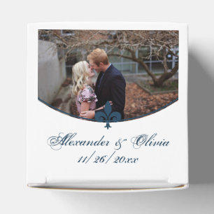 Ballotins Navy Blue Fleur de Lis Photo Wedding Favor Box