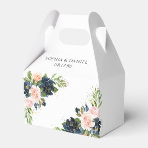 Ballotins Navy & Blush Rose Floral Wedding Favor Box