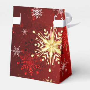 Ballotins Noël Golden Snowflakes sur Arrière - plan rouge