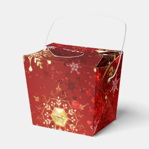 Ballotins Noël Golden Snowflakes sur Arrière - plan rouge