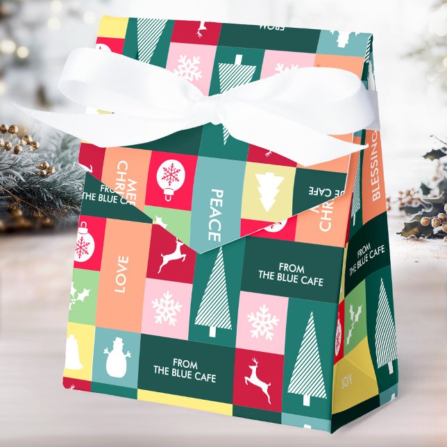 Ballotins Noël Joyeuses Fêtes Moderne Nom d'entreprise (Christmas Happy Holidays Modern Name Favor Boxes)