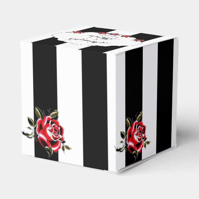 Ballotins Noir Blanc et Rouge Rose boîte de mariage Faveur (Arrière)