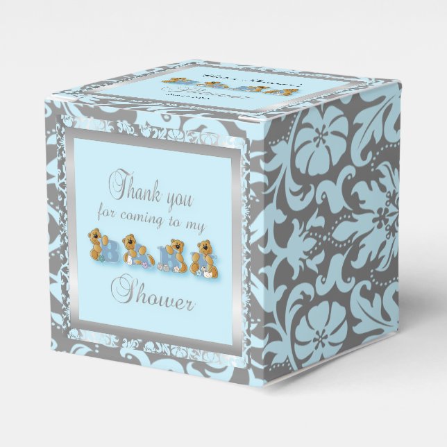Ballotins Nounours Blue & Silver Damask | BABY SHOWER (Verso)