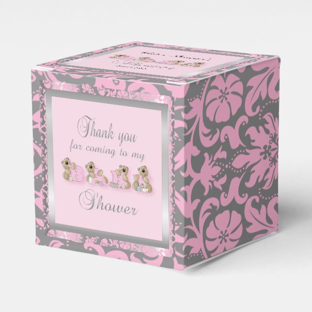 Ballotins Nounours de Damas rose et argent | BABY SHOWER (Verso)
