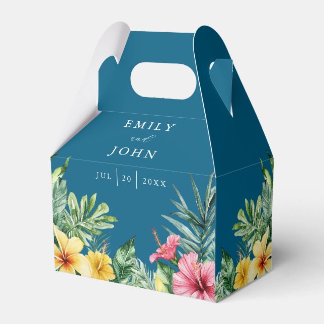 Ballotins Océan Bleu Aquarelle Mariage floral tropical (Arrière)