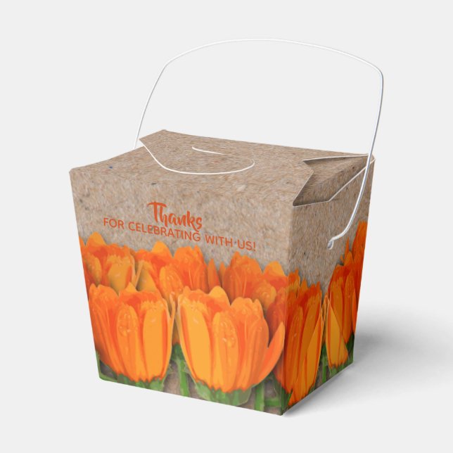 Ballotins Orange Tulip on Kraft Take Out Style Favor Boxes (Verso)