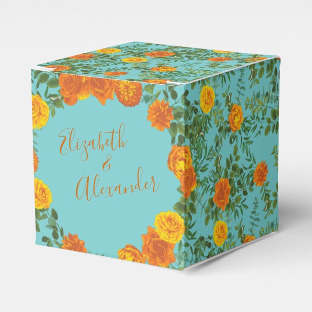 Ballotins Orange Turquoise Aqua Peony & Rose Floral Mariage (Verso)