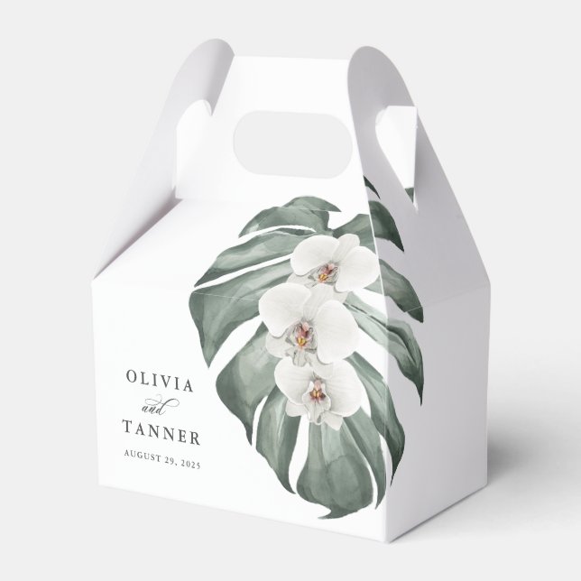 Ballotins Orchidées blanches et feuille de monstère Flore tr (Verso)