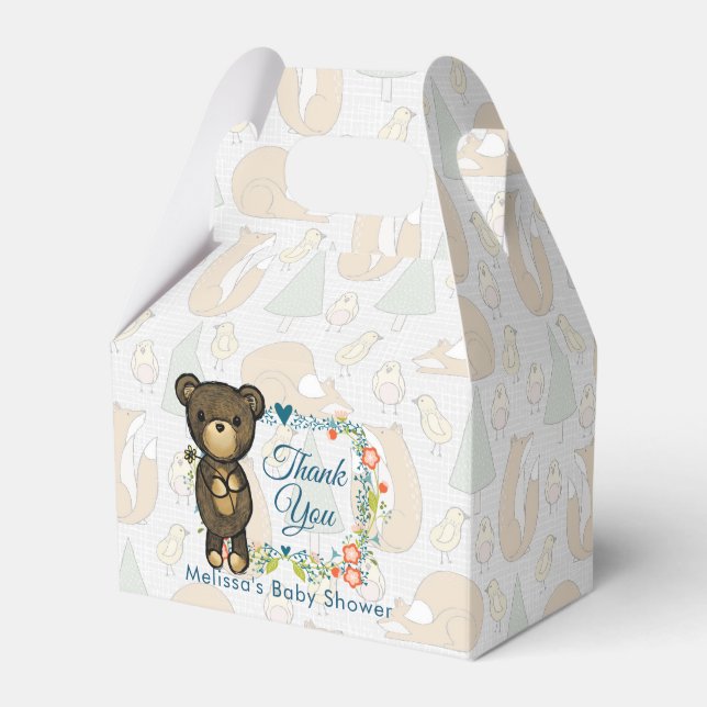 Ballotins Ours en peluche avec Baby shower en couronne de fl (Verso)