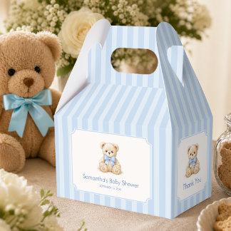 Ballotins Ours en peluche rayures bleues Baby Shower garçon 