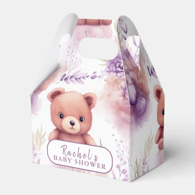 Ballotins Ours pourpre en tourbillon et fleurs - Baby shower (Verso)
