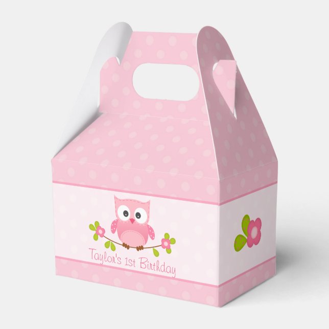 Ballotins Owl Party Favor Gable Box (Fille Rose Anniversaire (Verso)
